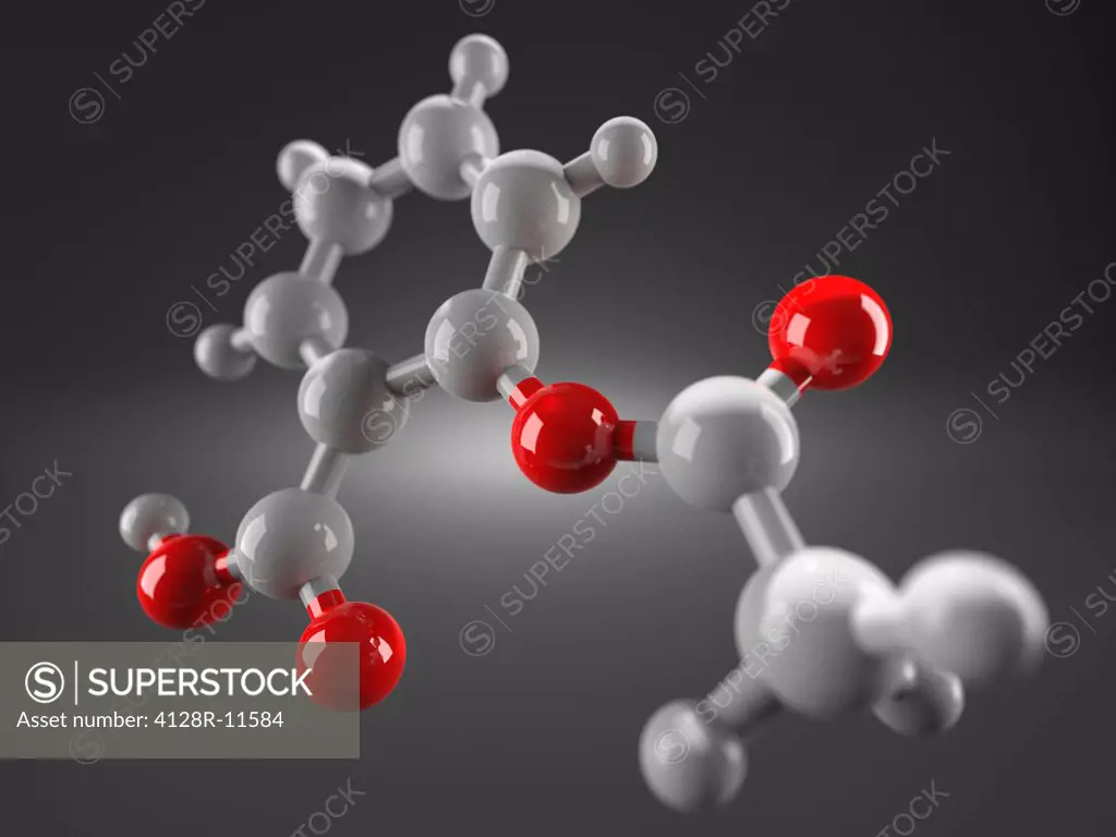 Aspirin. Molecular model of the drug aspirin.
