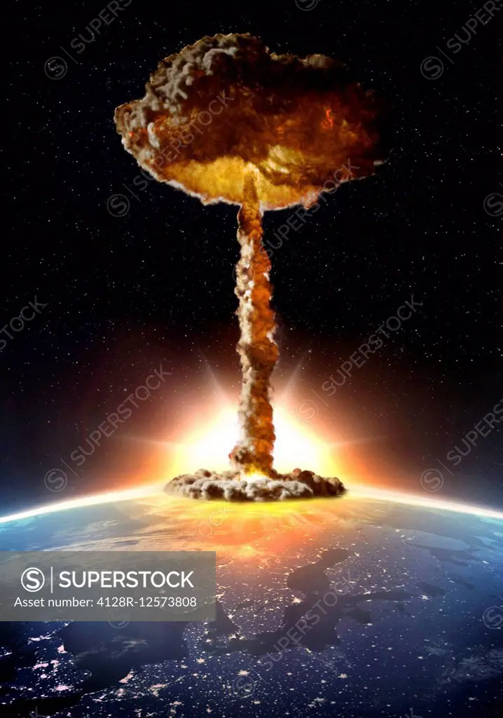 Nuclear bomb explosion, computer illustration.
