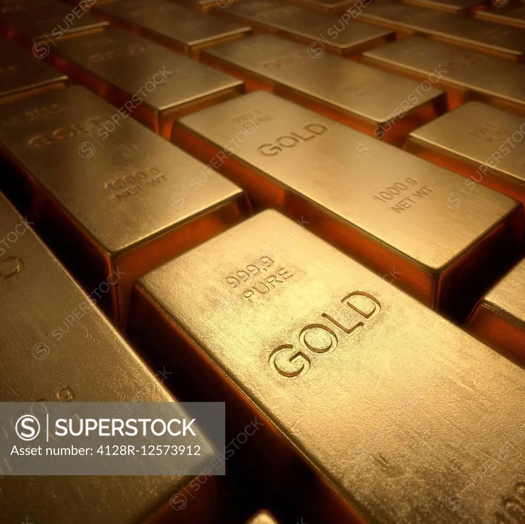 Gold bullion, computer illustration.