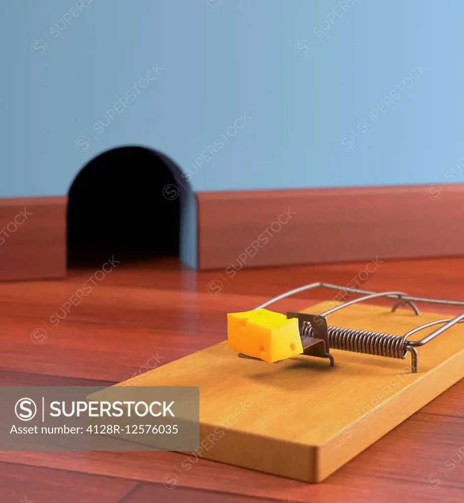 Mouse trap on the floor, computer illustration.