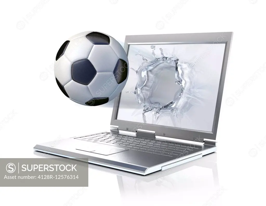 Laptop with football, computer illustration.