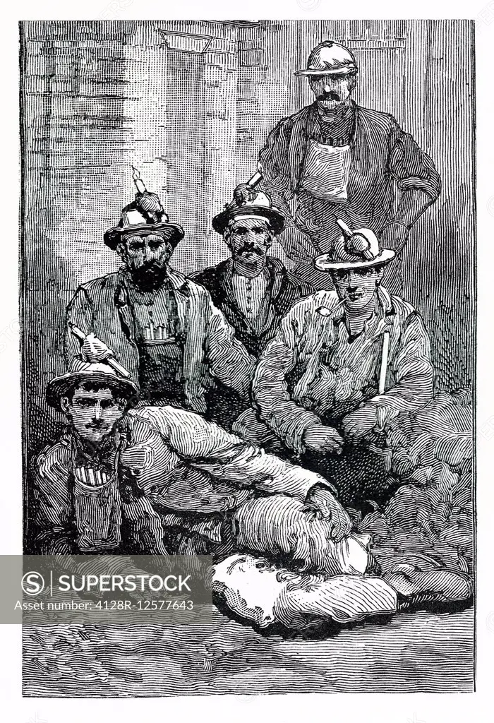 Portrait of miners, historic illustration.
