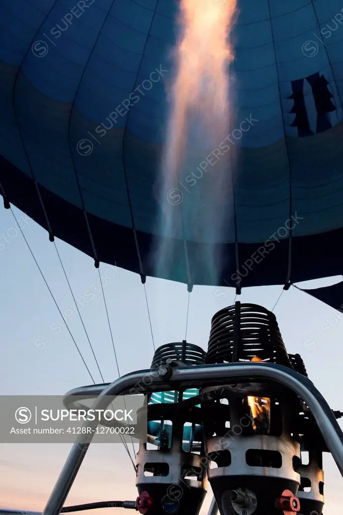 Hot air balloon gas burner and flame