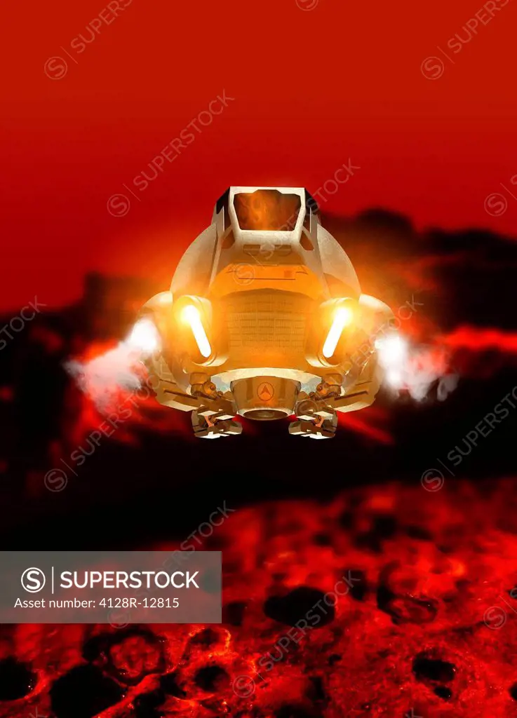 Mars exploration. Computer artwork of a spaceship landing on Mars.