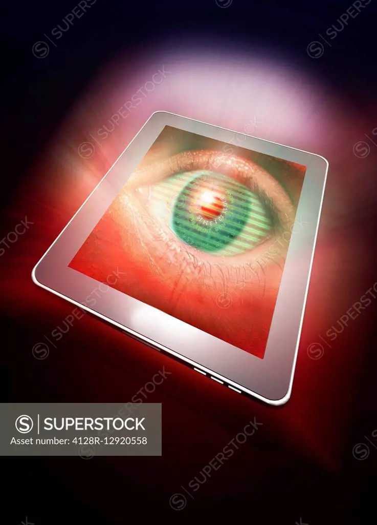 Digital tablet with eye, illustration
