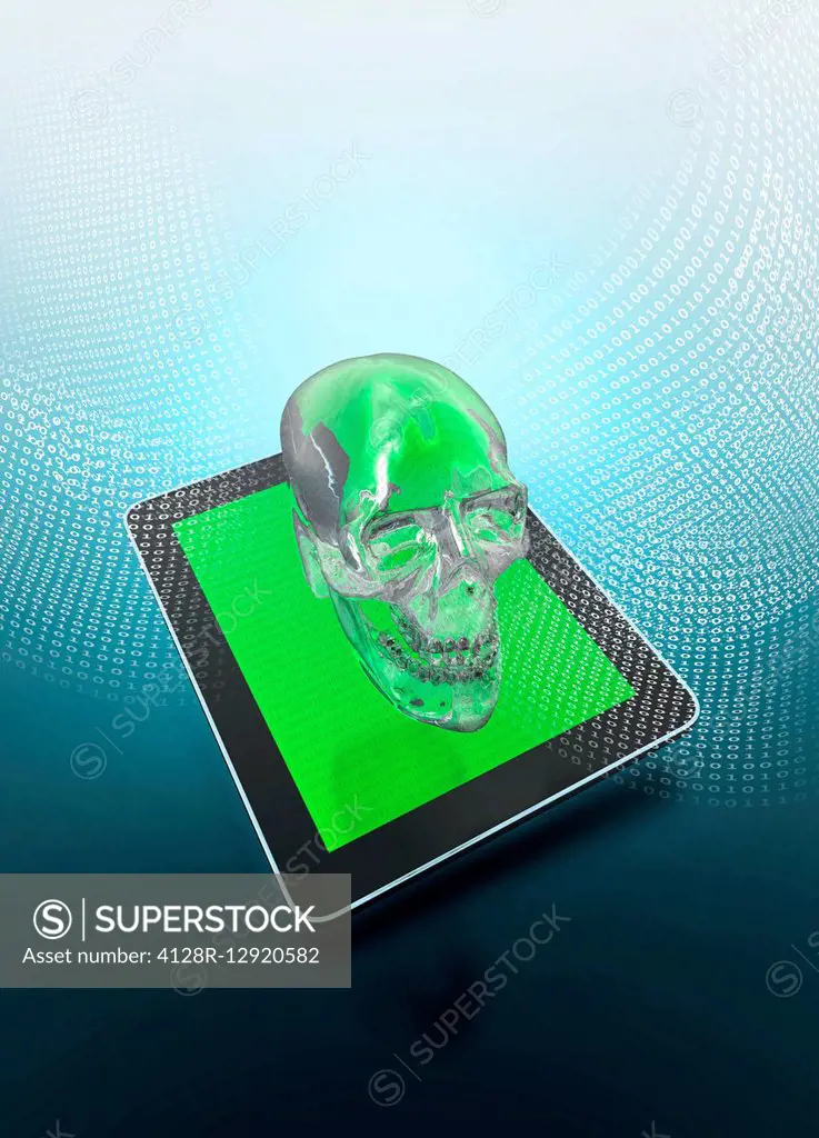 Digital tablet with a skull, illustration