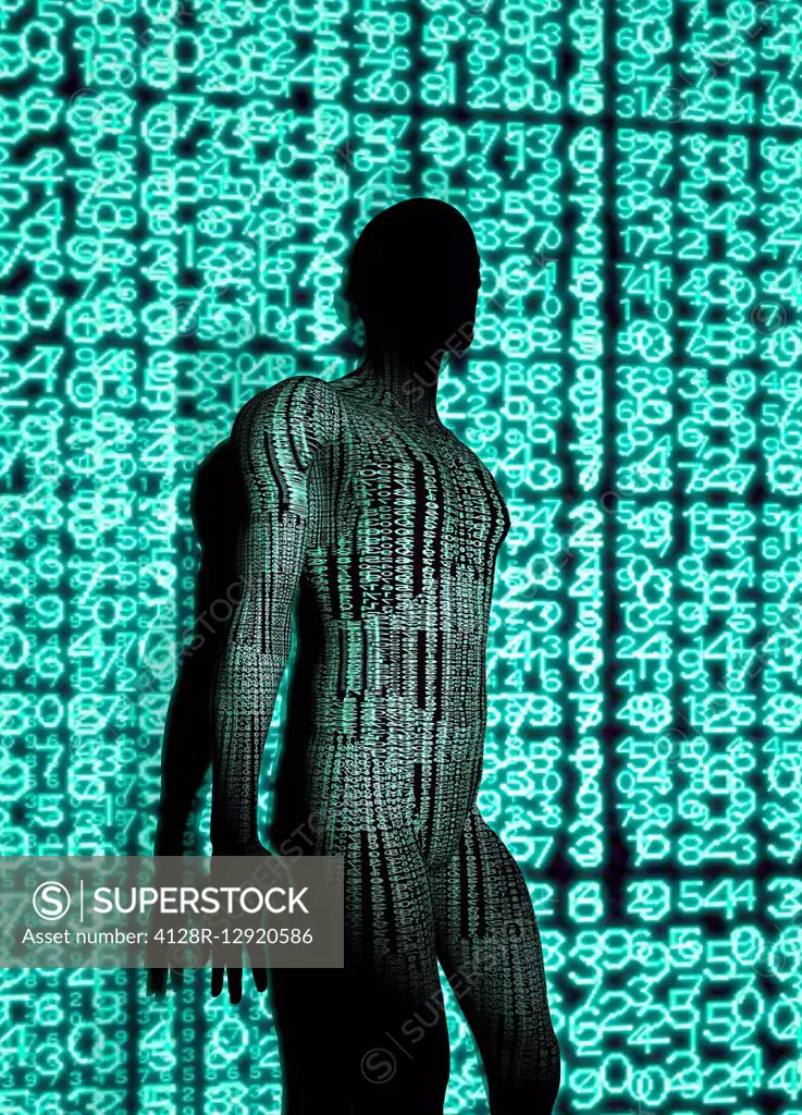 Person with binary code, illustration