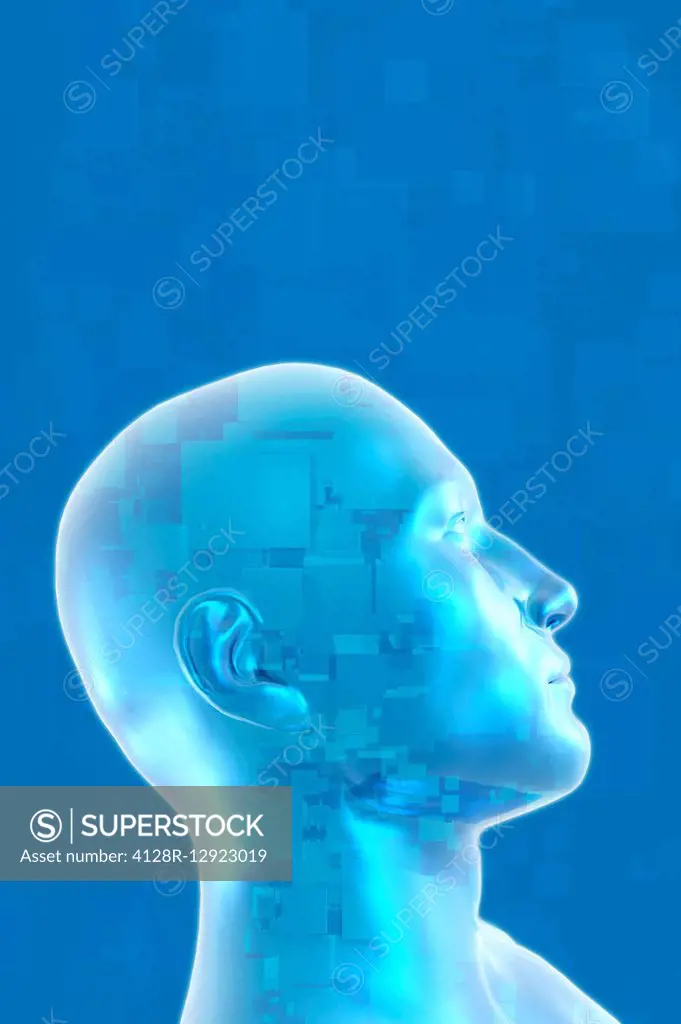 Man's head with data