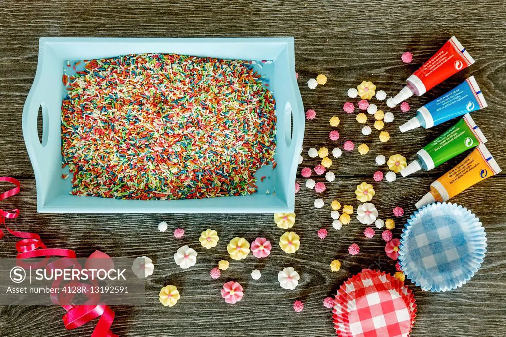 Cake decorating ingredients.