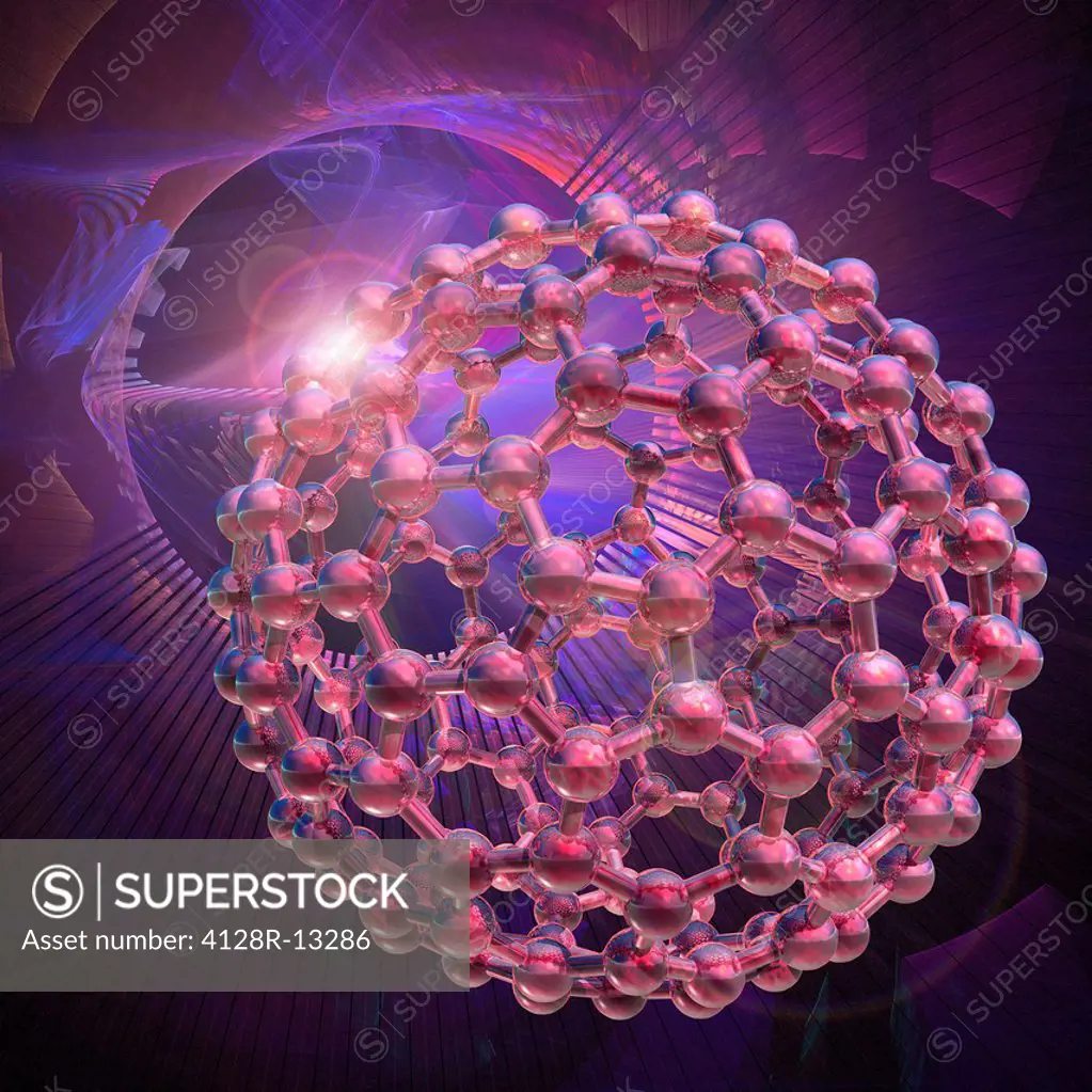 Buckyball molecule, computer artwork.