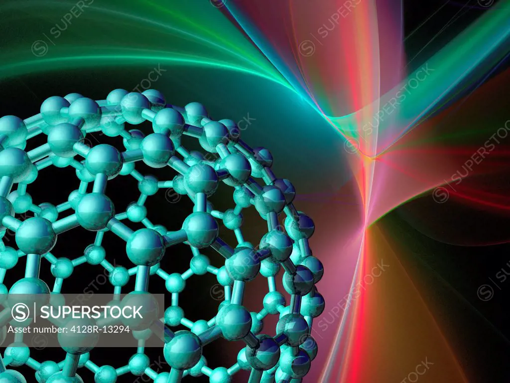 Buckyball molecule, computer artwork.
