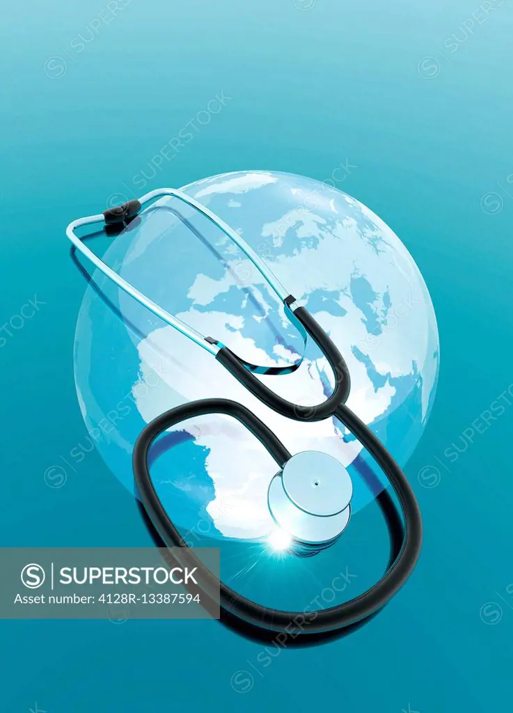 Stethoscope and planet earth, illustration.
