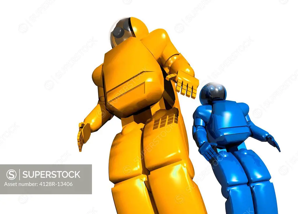 Humanoid robots, computer artwork.