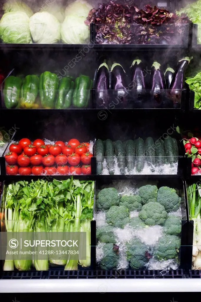 Fresh vegetables on display.
