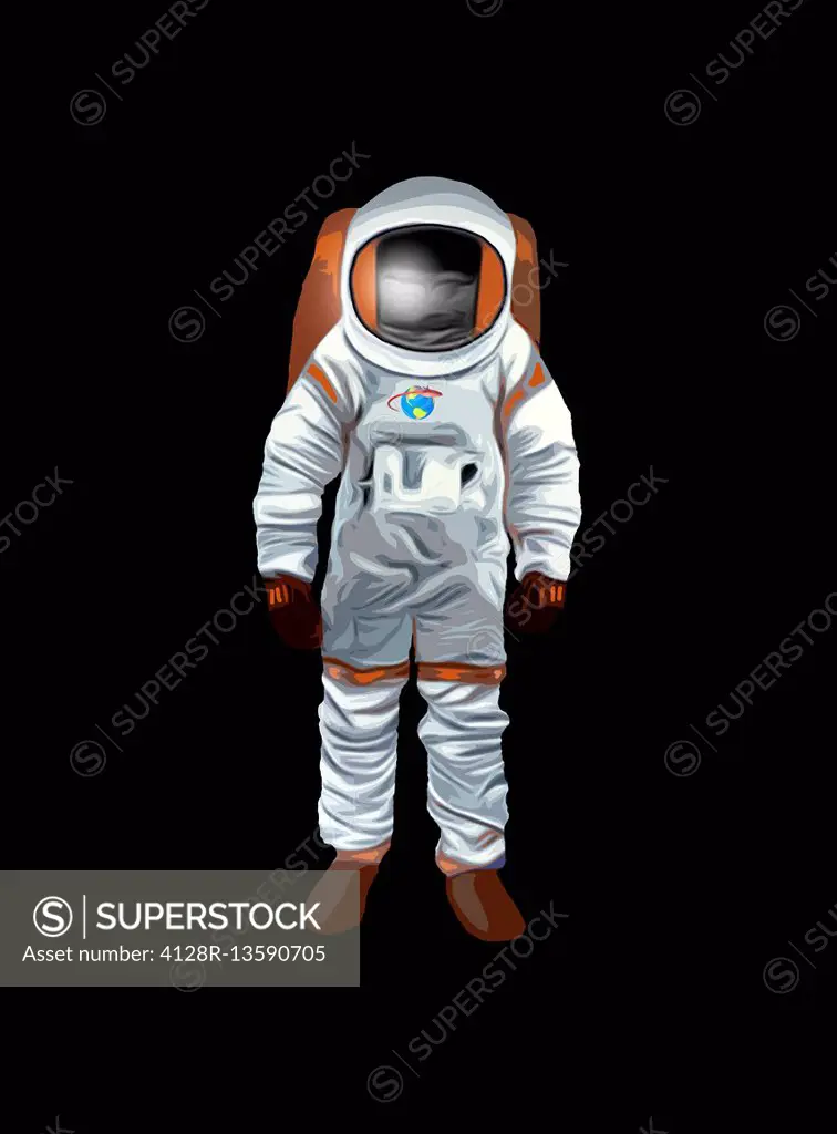 Artwork of a space man, or astronaut, suitable for a children's publication.