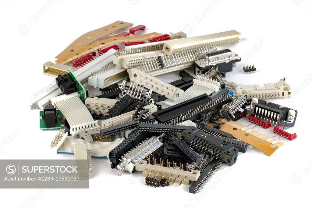 Electronic connectors against a white background.