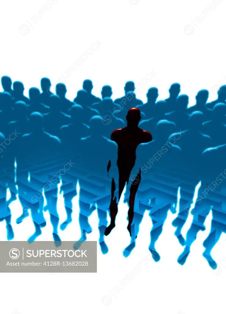 Human figure standing out from the crowd, illustration.