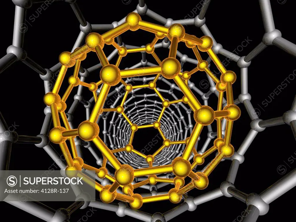 Carbon nanotube and buckyball, artwork