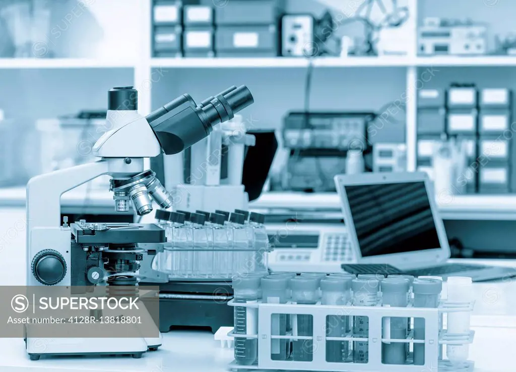 Microscope and scientific equipment in the laboratory.