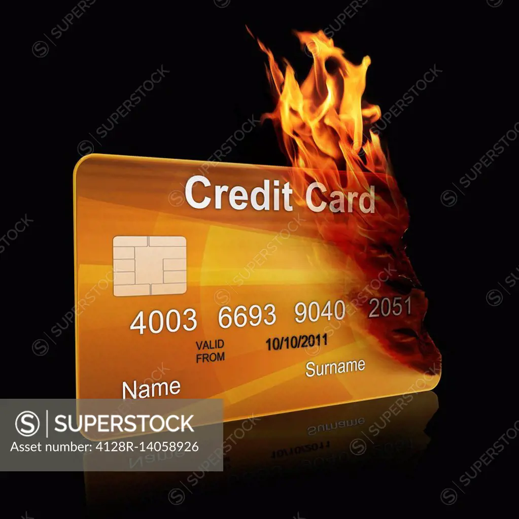 Gold credit card burning, illustration
