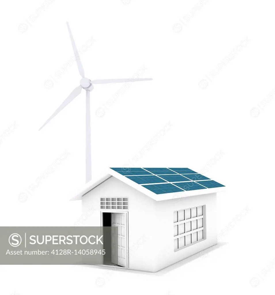House running on natural energy resources, illustration