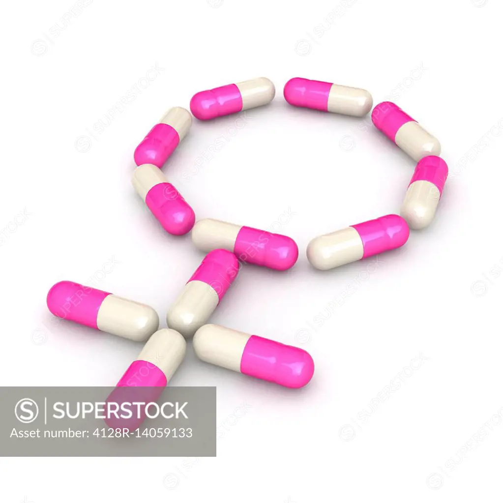 Illustration of capsules in shape of female symbol