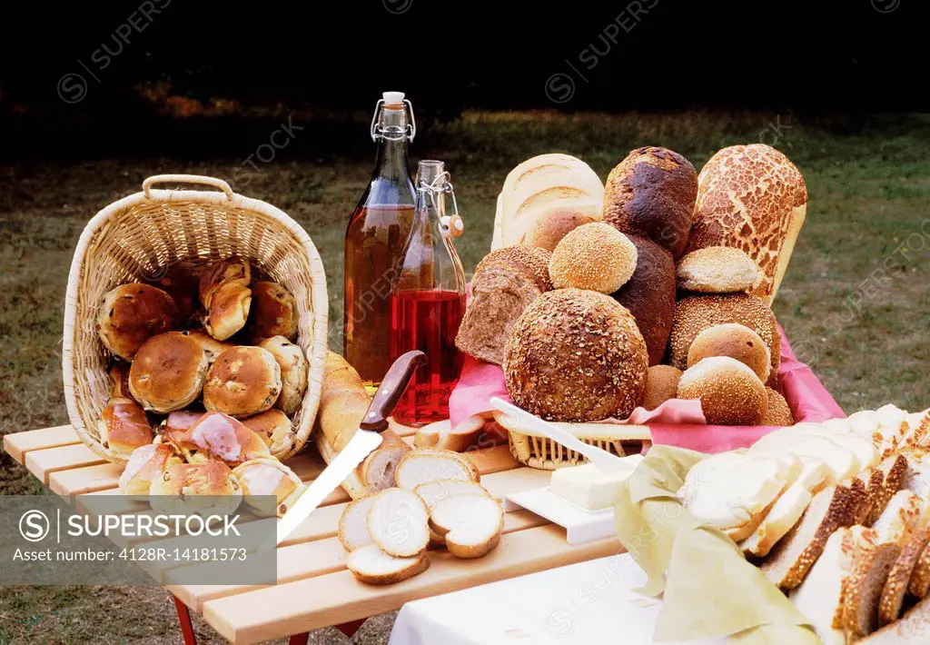Fresh bread on picnic table