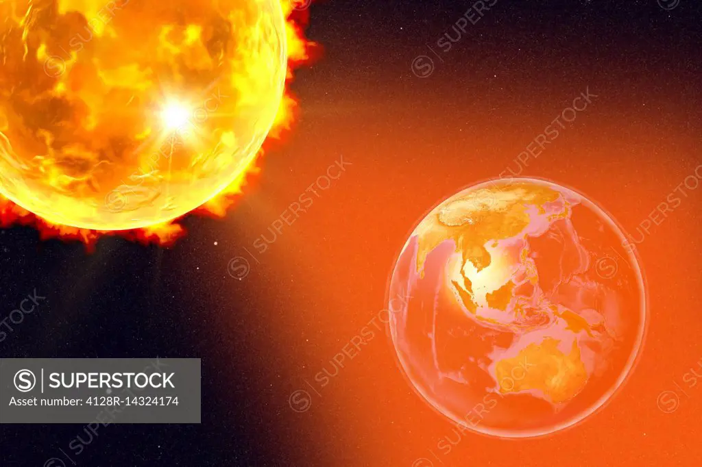 Solar flare hitting Earth, illustration