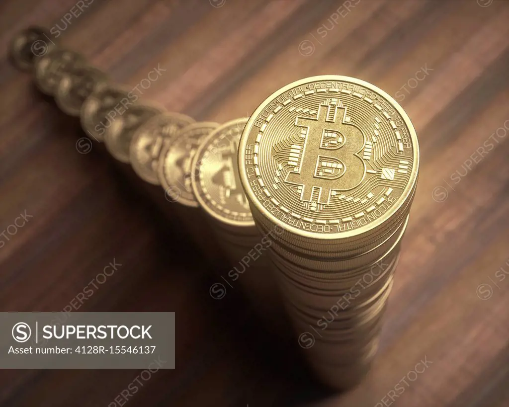 Bitcoins in piles, illustration