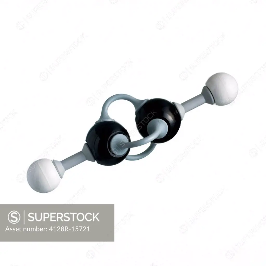 Ethyne molecule. Atoms are represented as spheres and are colour_coded: carbon black and hydrogen white.