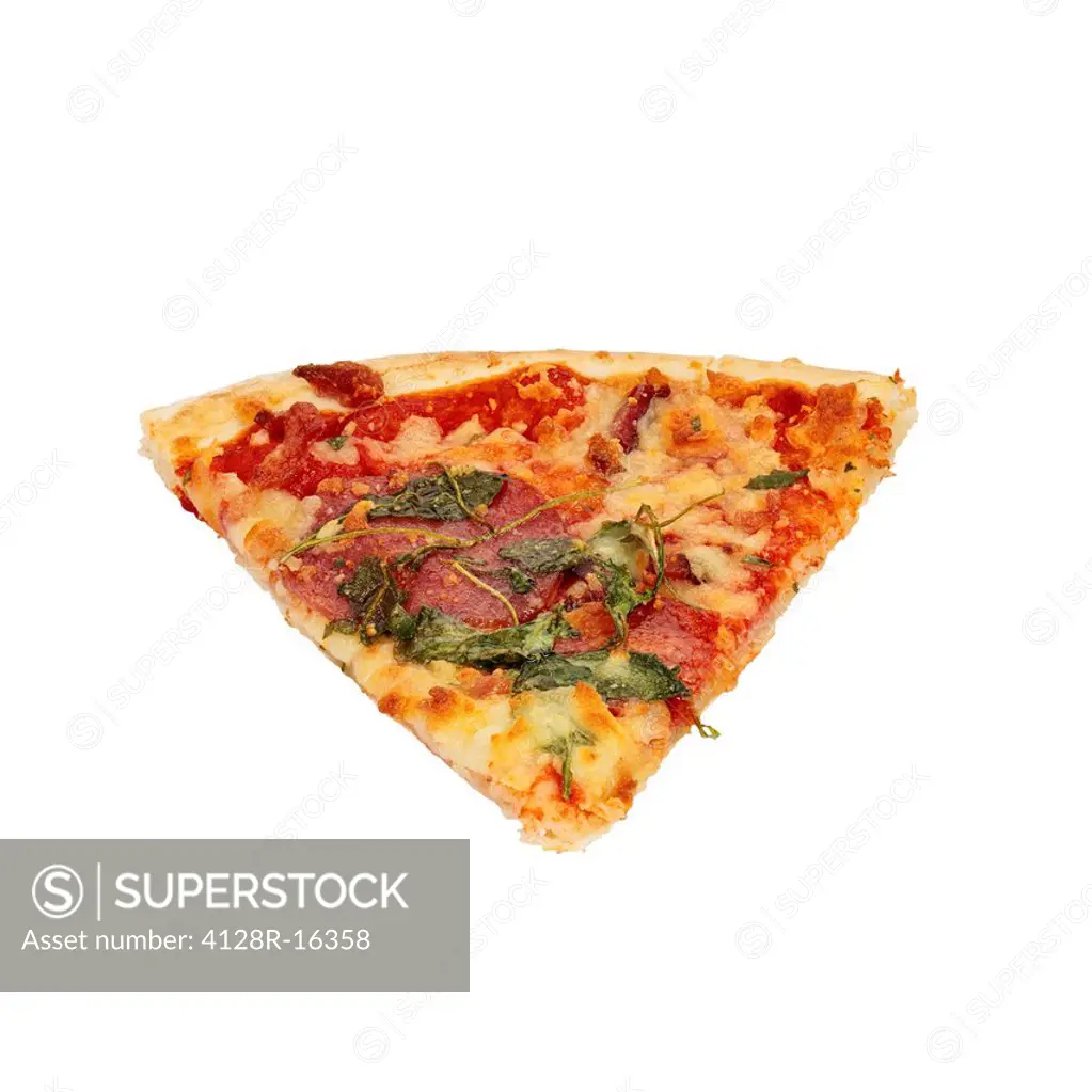 Slice of pizza salami, mozzarella, rocket