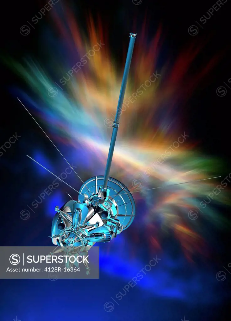 Space probe. Conceptual computer artwork of a spacecraft flying through a distant nebula.