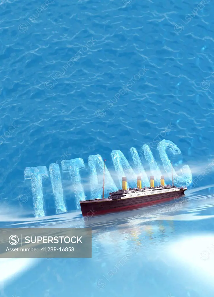 Titanic. Conceptual computer artwork of RMS Titanic at sea. The Titanic was the largest ocean liner ever built at the time, and was reputed to be unsi...