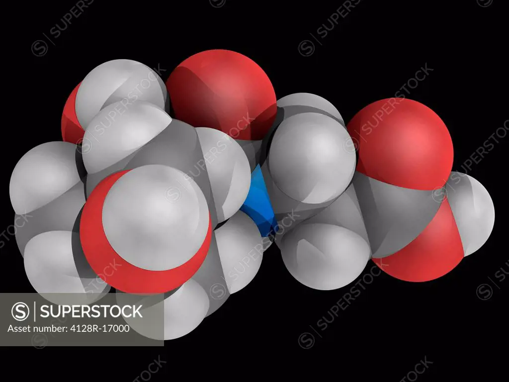 Vitamin B5 pantothenic acid, molecular model. Vitamin required for synthesizing coenzyme_A. Atoms are represented as spheres and are colour_coded: car...