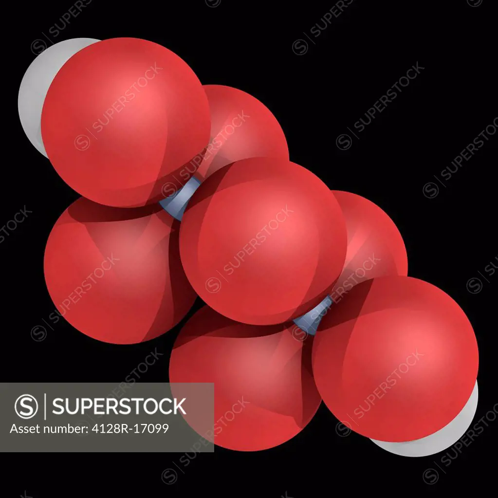 Chromic acid, molecular model. Strong acid and corrosive oxidizing agent. Atoms are represented as spheres and are colour_coded: chromium grey, hydrog...
