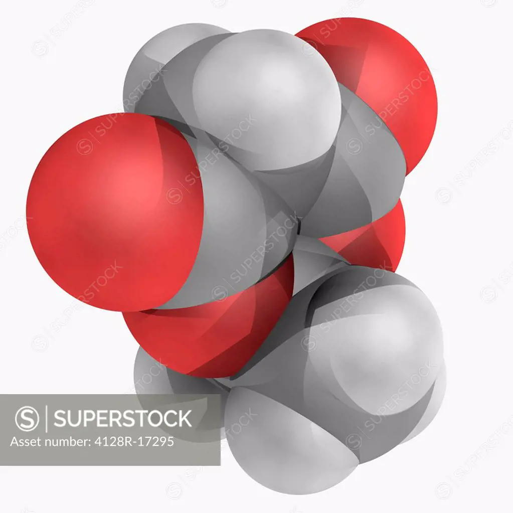 Meldrum´s acid, molecular model. Organic compound with great acidity. At high temperatures it produces ketene intermediates useful for synthetic chemi...