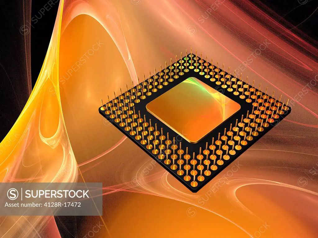 Microprocessor chip, computer artwork.