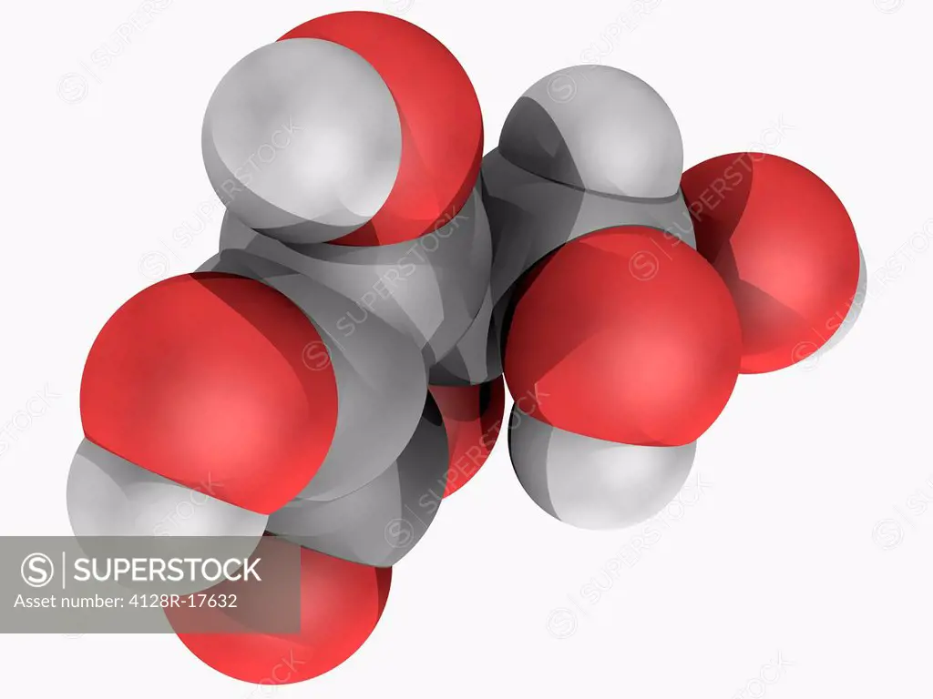 Vitamin C ascorbic acid, molecular model. Vitamin required for protecting the body against oxidative stress. Atoms are represented as spheres and are ...