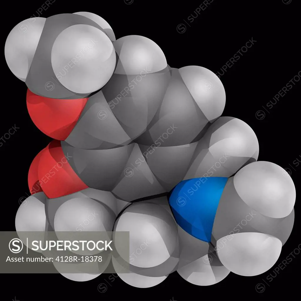 Galantamine, molecular model. Reverse cholinesterase inhibitor used for the treatment of mild to moderate Alzheimer´s disease. Atoms are represented a...