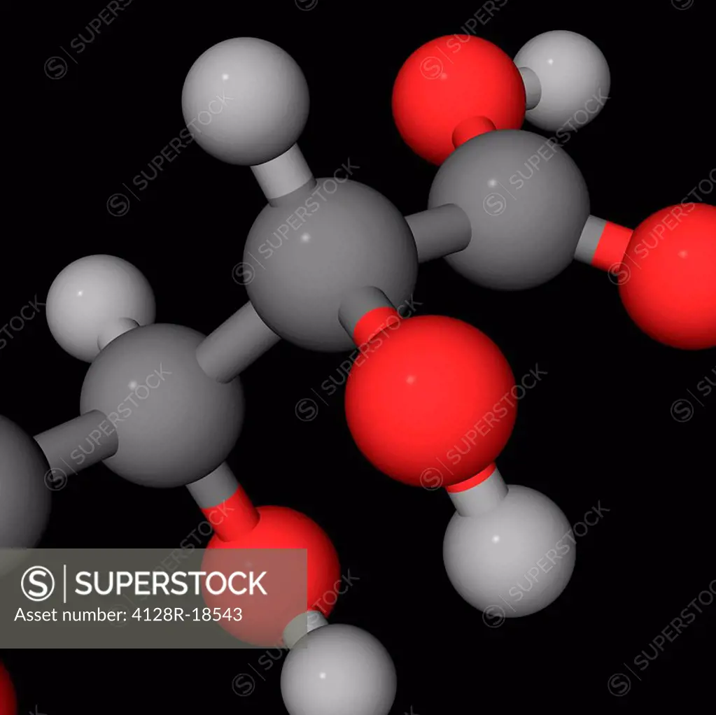 Molecular model. Part of a tartaric acid molecule.