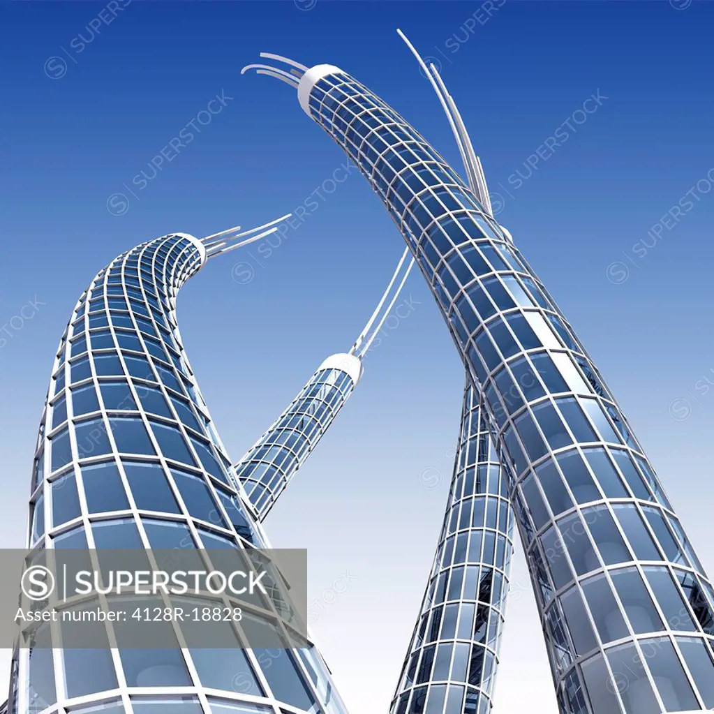 Futuristic skyscrapers, computer artwork.
