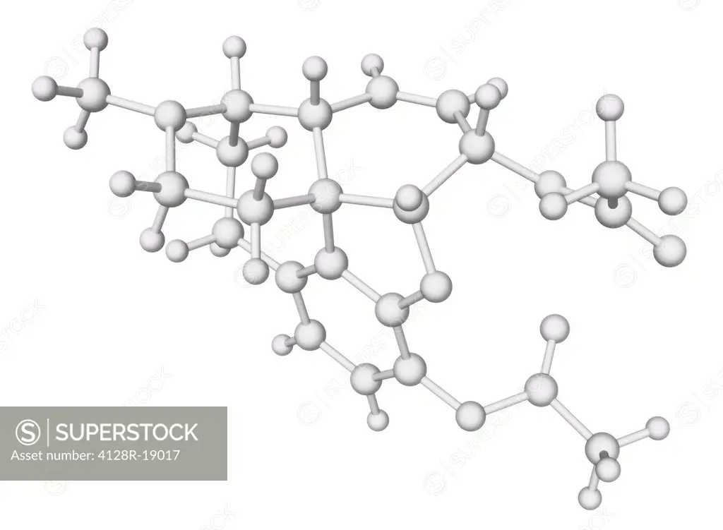 Heroin, molecular model.