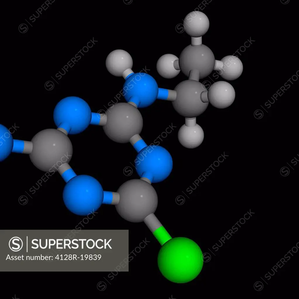 Molecular model. Part of a atrazine herbicide molecule.