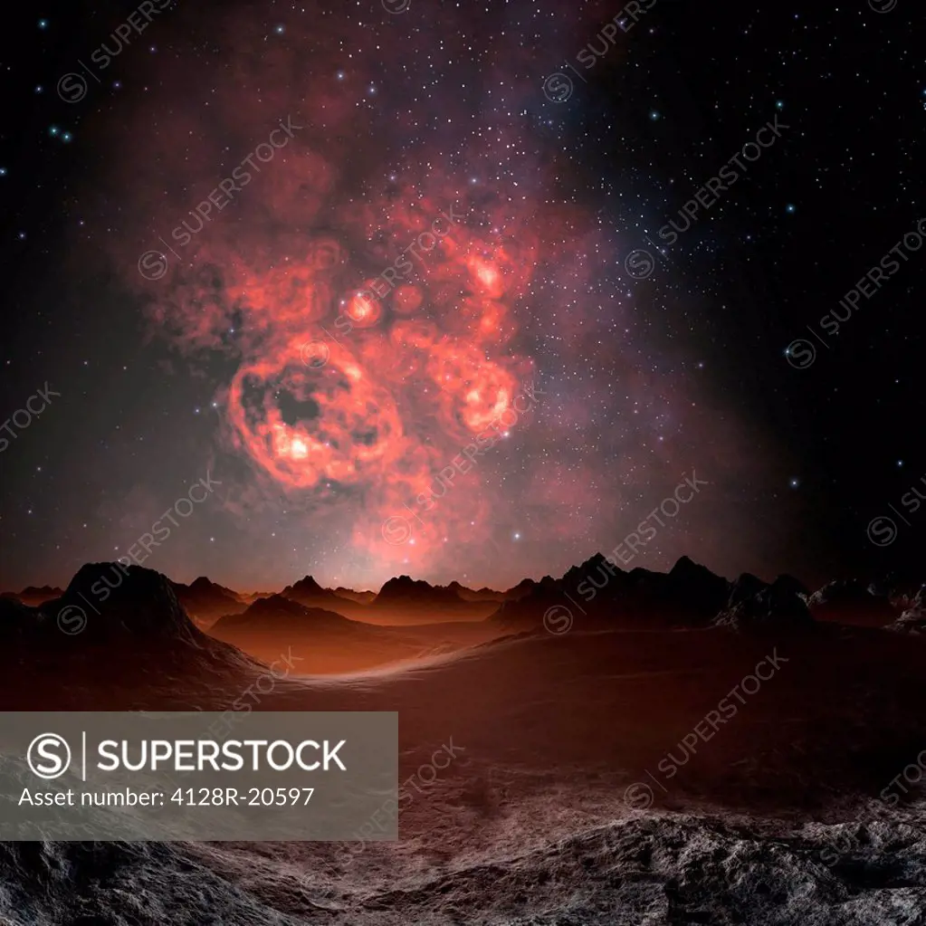 Nebula seen from an alien planet, artwork