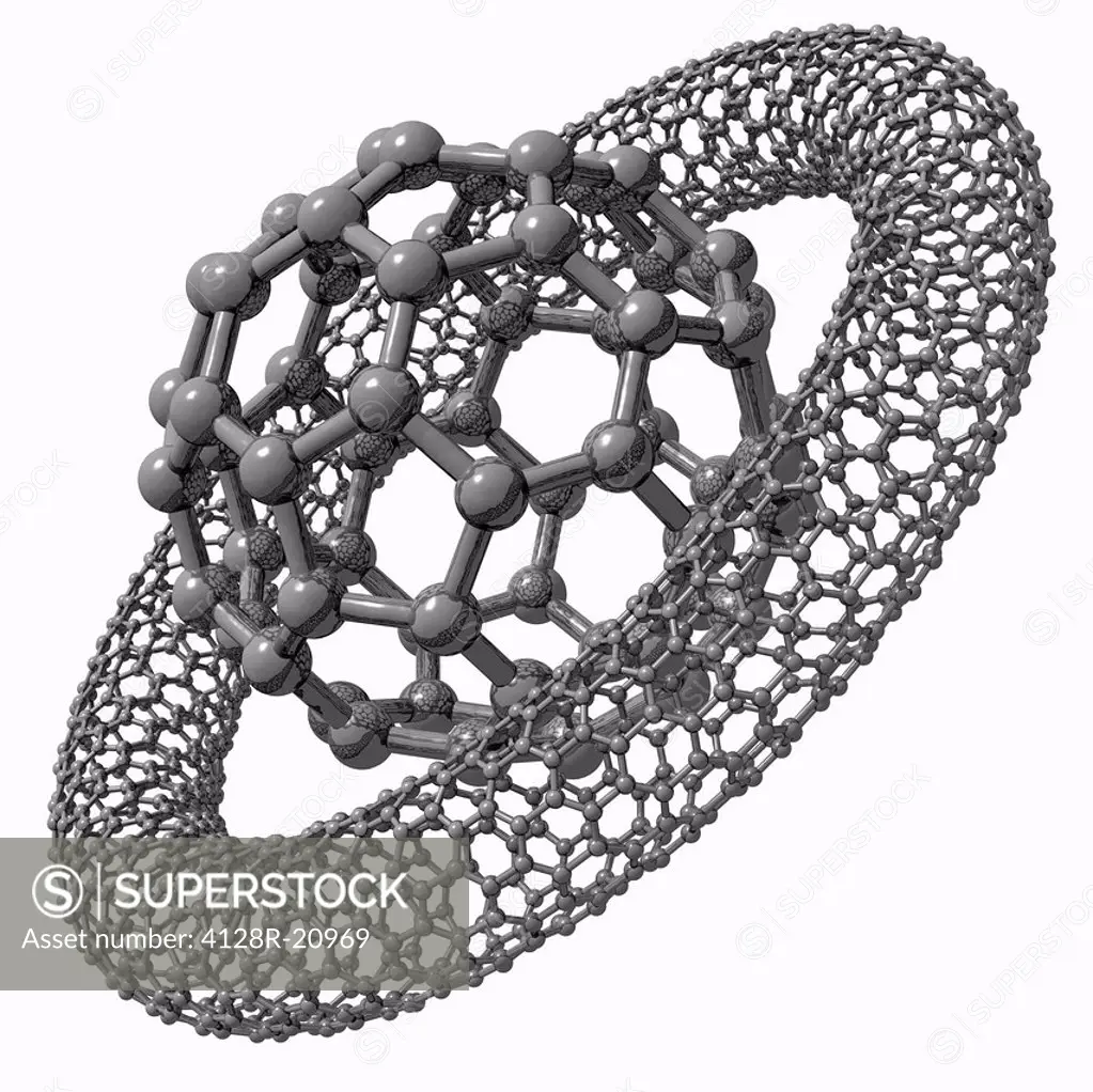 Buckyball and nanotube, artwork