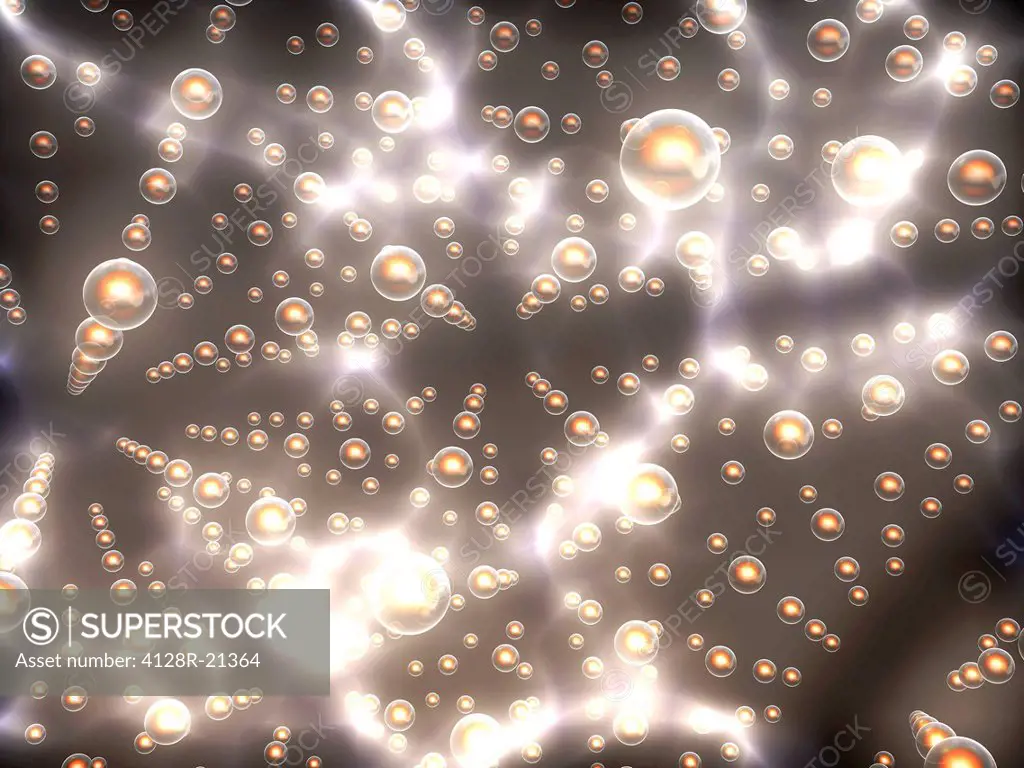 Conceptual computer artwork depicting particles in a force field.