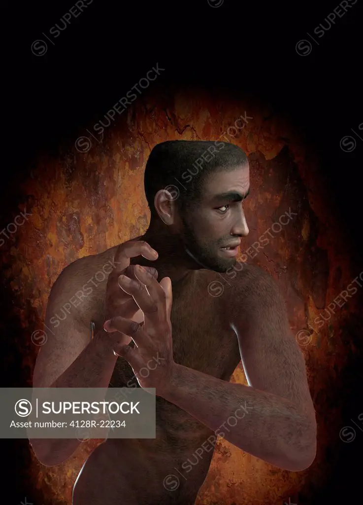 Neanderthal man, computer artwork.