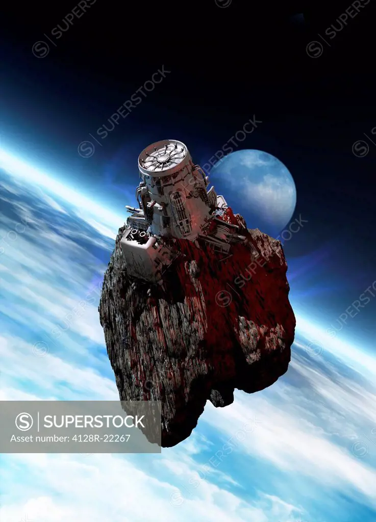 Asteroid mining, computer artwork.