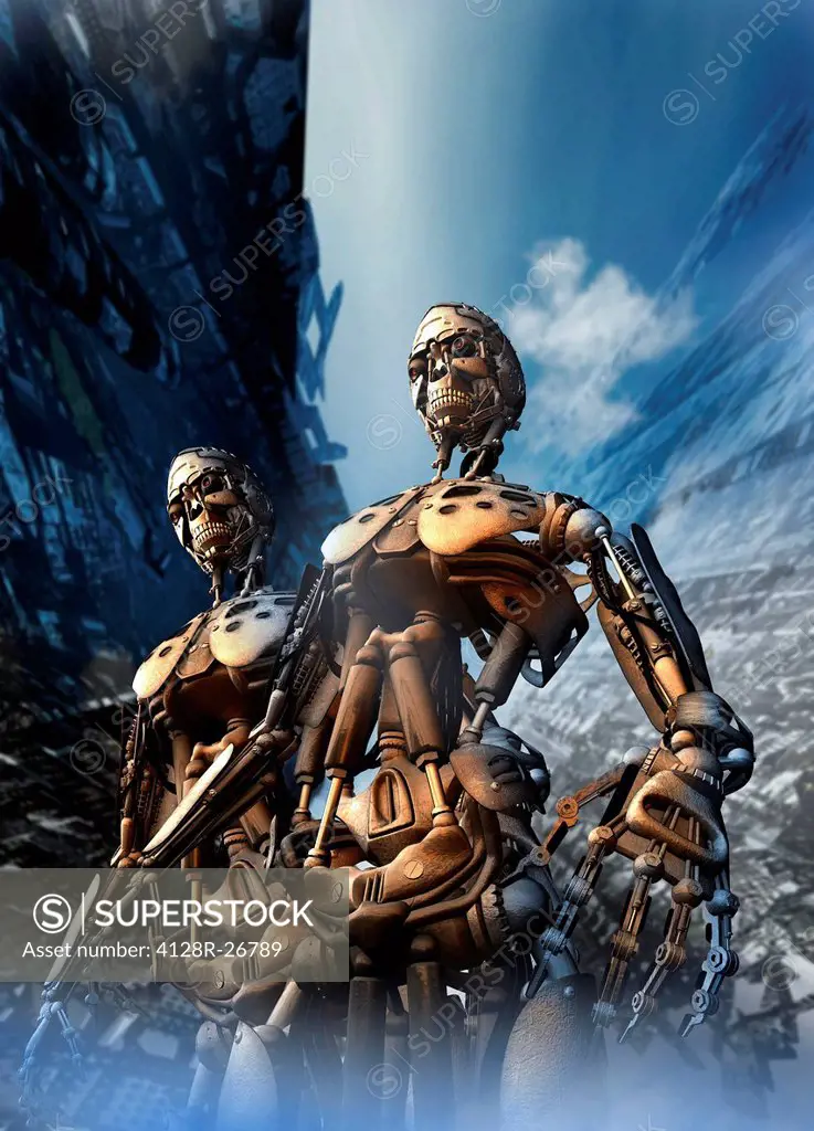 Cyborgs, computer artwork.