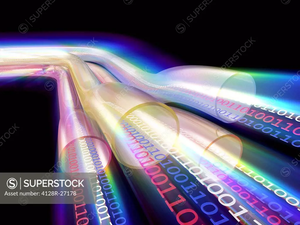 Information highway. Conceptual computer artwork of data transfer in super high-speed cables.